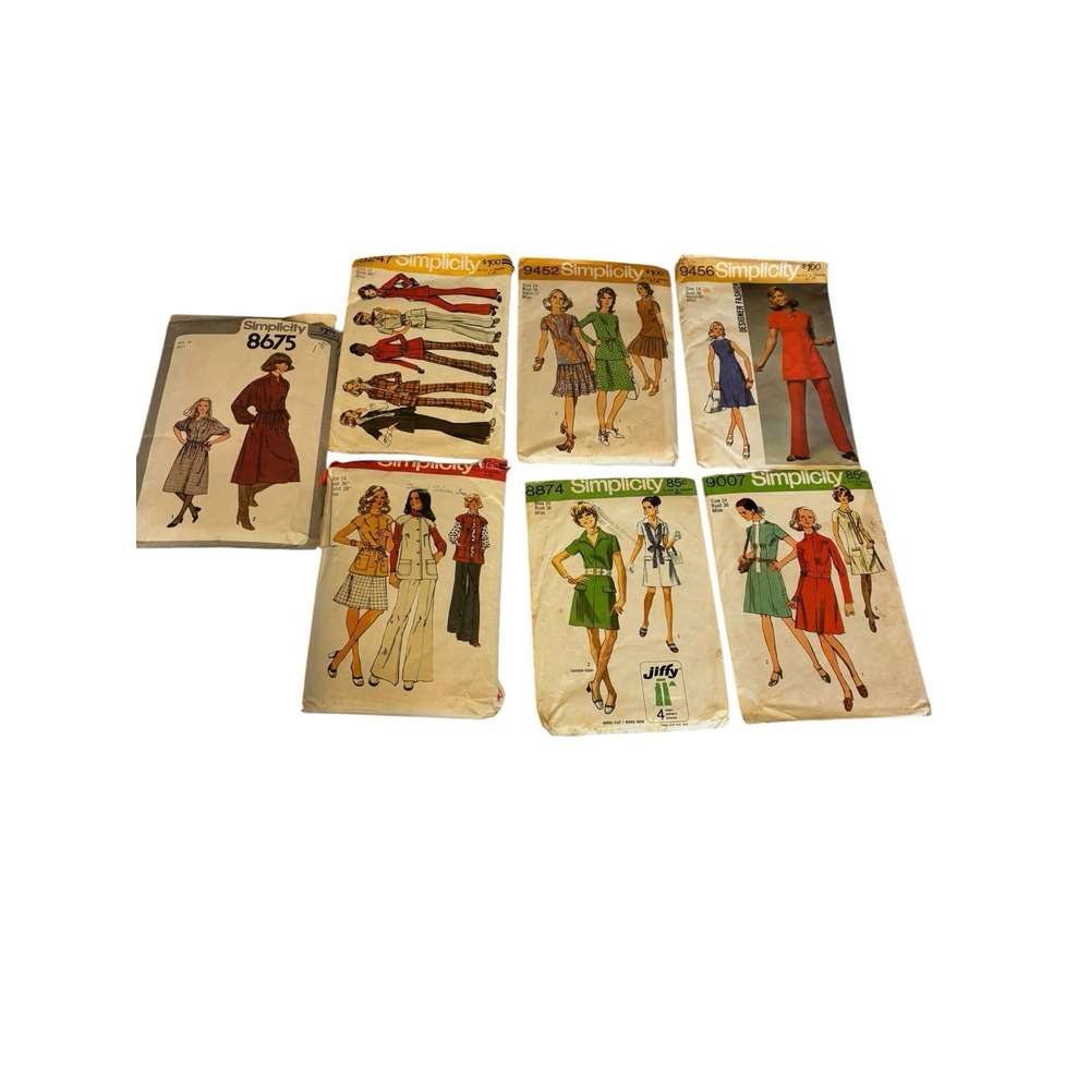 Vintage Simplicity Sewing Pattern Lot of 8 Dresses Pants Suit Vest 1970s Cut